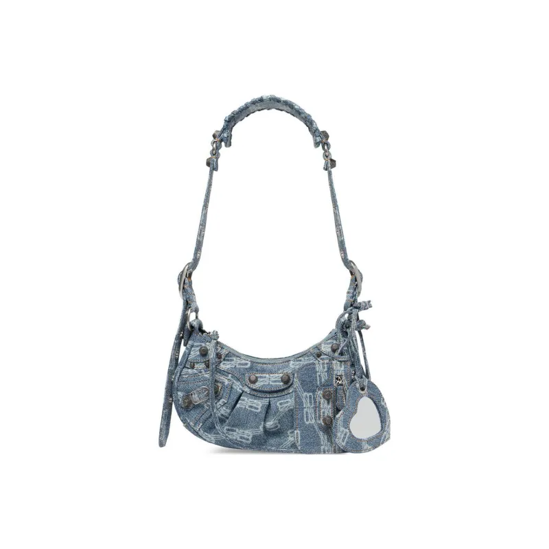 Balenciaga Le Cagole Shoulder Bag Xs Bb Monogram Blue/Bleached Denim-0