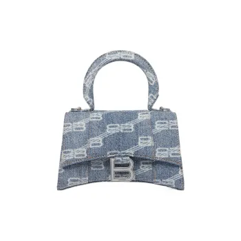 Balenciaga BB Monogram Hourglass Denim Crossbody Handbag Extra Small Women's Blue