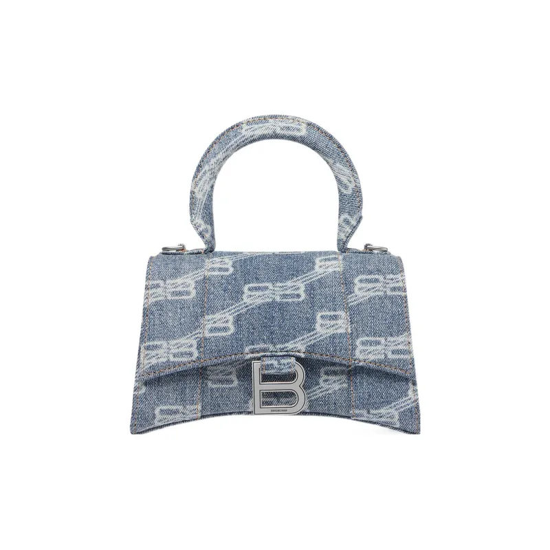 Balenciaga BB Monogram Hourglass Denim Crossbody Handbag Extra Small Women's Blue-0