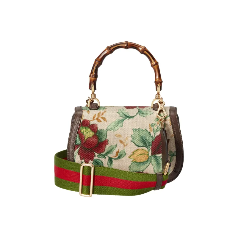 GUCCI Bamboo 1947 Leather Shoulder Bag Crossbody Bag Handbag Small Size Women's Ivory White/Multicolor-2