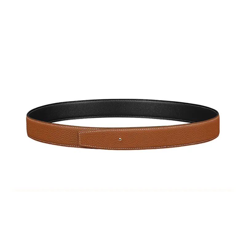 HERMES Togo Calfskin Leather Belts Men's Black/Brown Width 3.2cm-1