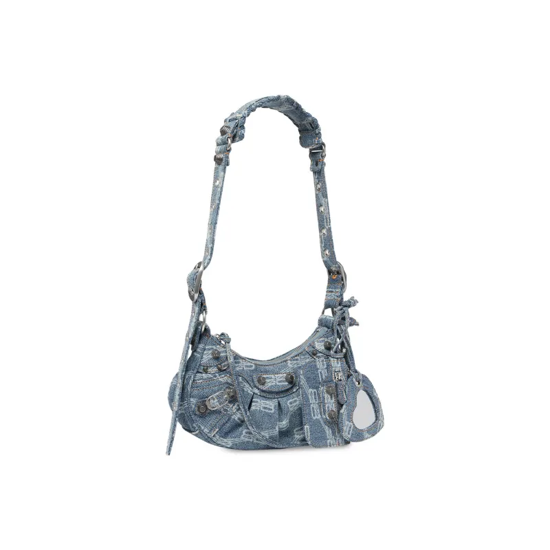 Balenciaga Le Cagole Shoulder Bag Xs Bb Monogram Blue/Bleached Denim-1