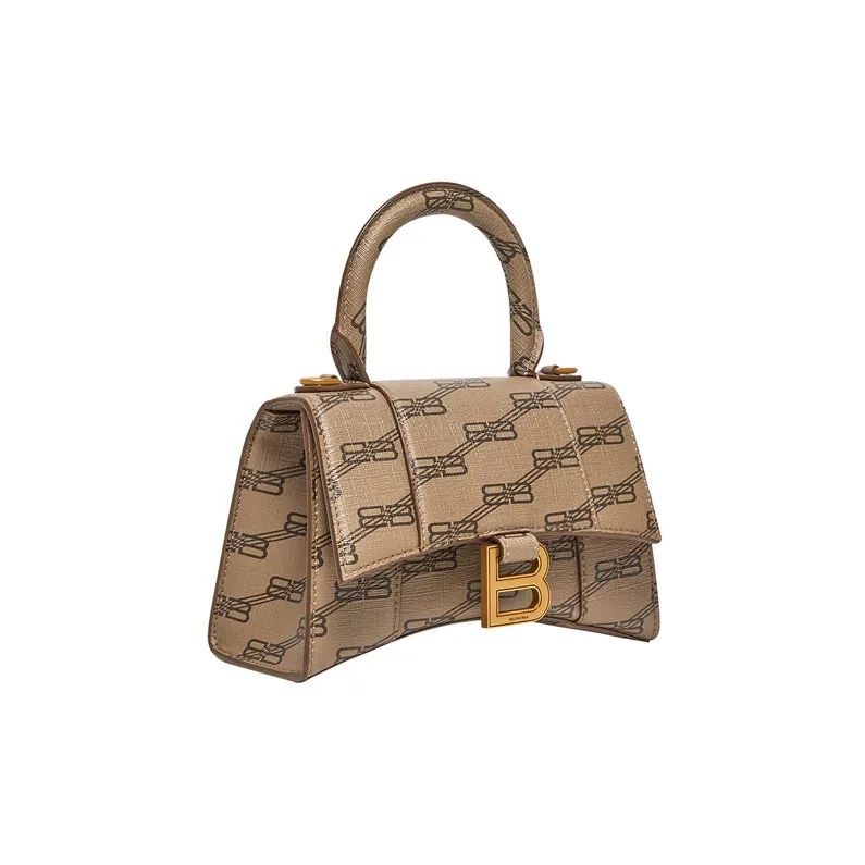 Balenciaga Hourglass Handbag Xs Bb Monogram Beige/Brown-1
