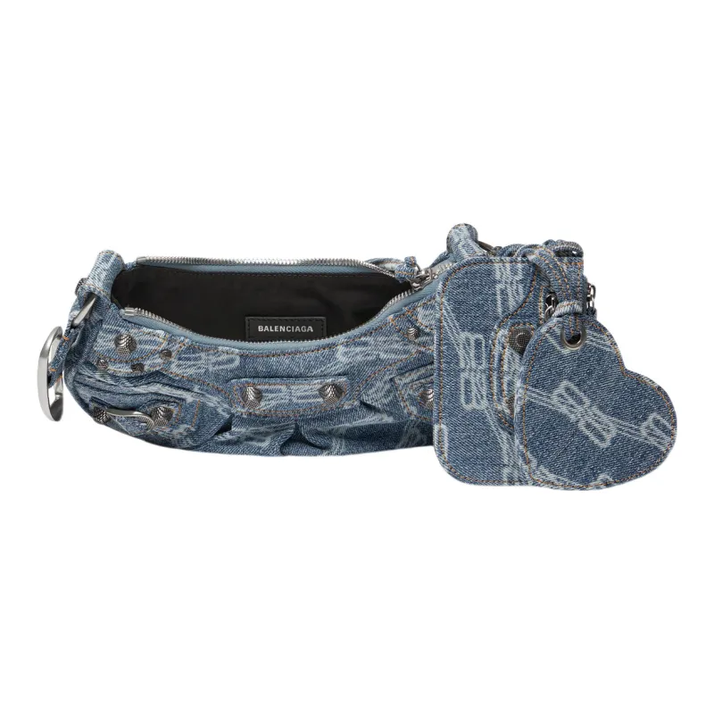 Balenciaga Le Cagole Shoulder Bag Xs Bb Monogram Blue/Bleached Denim-4