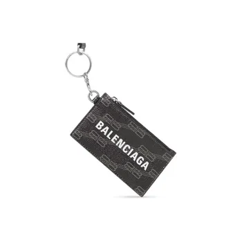 Balenciaga BB MONOGRAM SIGNATURE Coated Canvas Key Ring Card Holder Women's Black