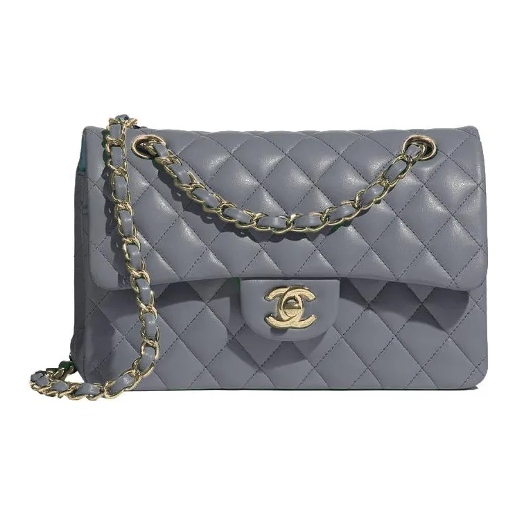 CHANEL Classic Flap CF Sheepskin Shoulder Bag, Crossbody Bag Trumpets Women's Dark Gray Concrete Gray Silverware Gray-0
