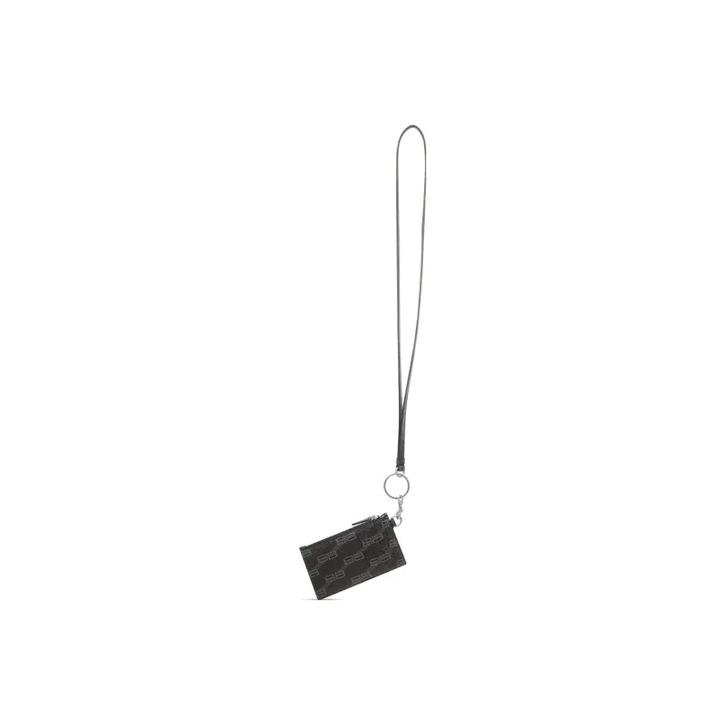 Balenciaga BB MONOGRAM SIGNATURE Coated Canvas Key Ring Card Holder Women's Black-2