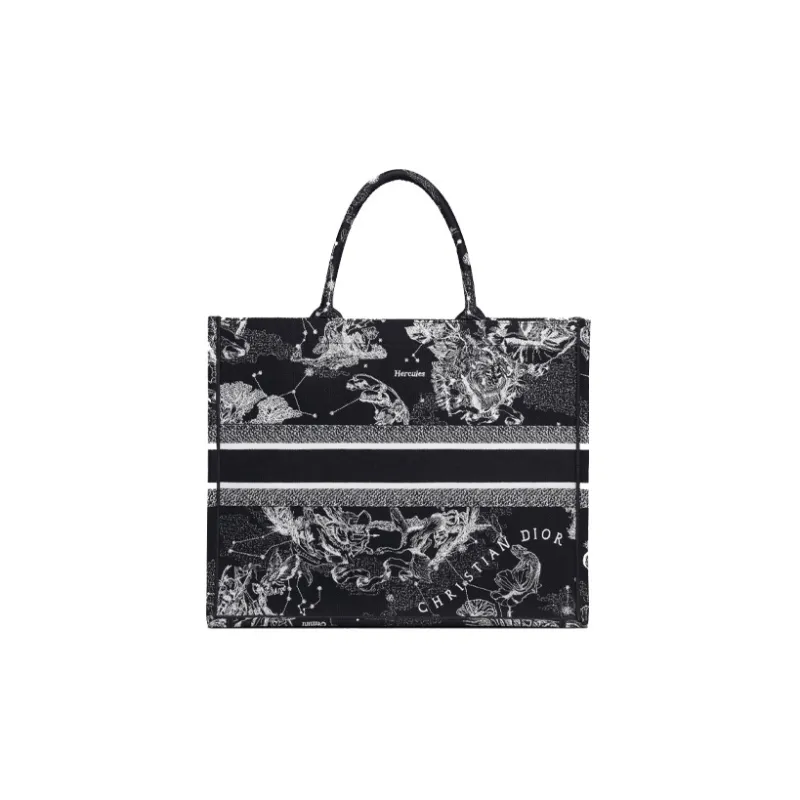 DIOR BookTote Embroidery Tote Bag, Shopping Bag, Shoulder Bag, Handbag Tubas Women's Black-2