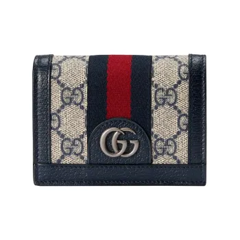 GUCCI Ophidia Canvas With Leather Wallets Coin Purses Regular Women's Beige/Blue