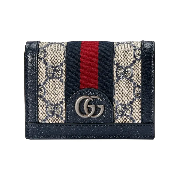 GUCCI Ophidia Canvas With Leather Wallet Coin Purse Women's Beige/Blue-0