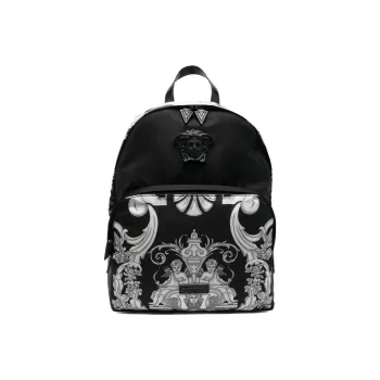 VERSACE Cow Leather Backpack Men's Black & White