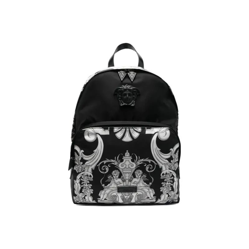 VERSACE Cow Leather Backpack Men's Black & White-0