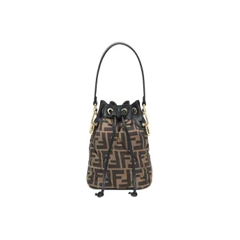 FENDI Mon Tresor Cow Leather Drawstring Bucket Bag Shoulder Bag Crossbody Bag Handbag Mini Women's Brown/Black