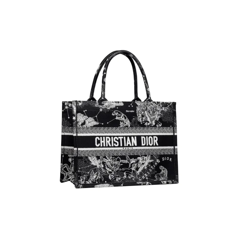 DIOR Embroidery Tote Bag Shopping Bag Shoulder Bag Handbag Medium Size Women's Black-1
