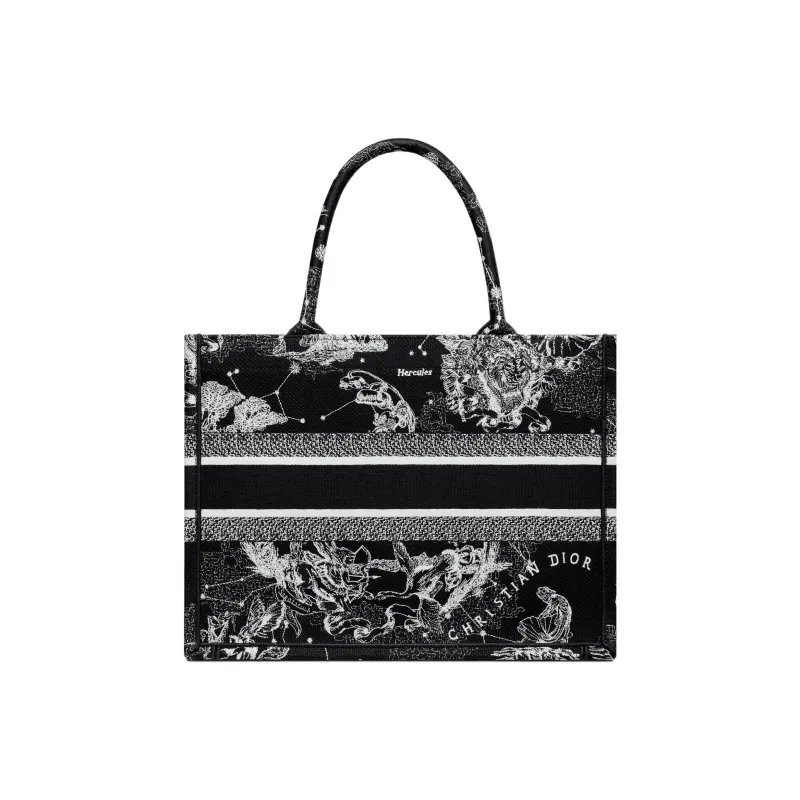 DIOR Embroidery Tote Bag Shopping Bag Shoulder Bag Handbag Medium Size Women's Black-2