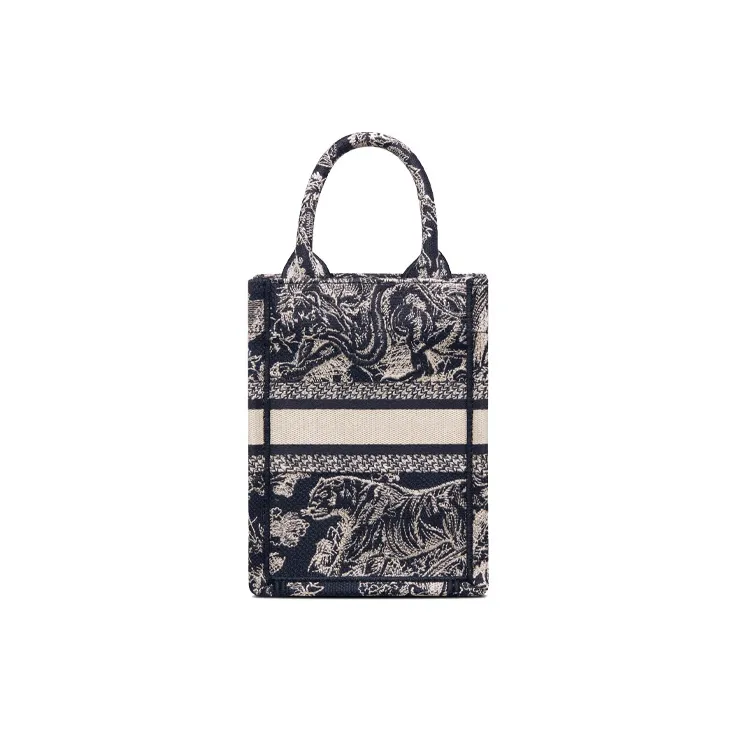 DIOR BookTote Embroidery Sheet Music Bag Smartphone Pocket Tote Bag Single Shoulder Crossbody Handbag Mini Women's Blue-2