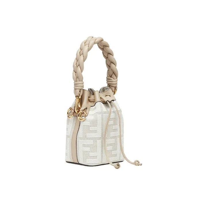 FENDI Mon Tresor Leather Bucket Bags Shoulder Bag Crossbody Bag Handbag Mini Women's Beige/White-1
