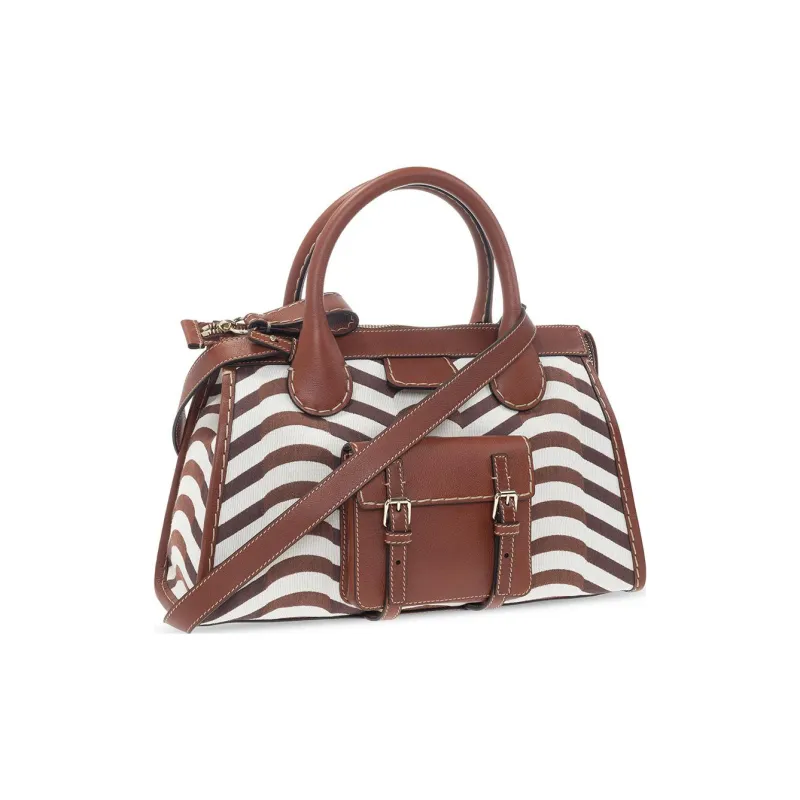 Chloe Edith Fabric With Leather Shoulder Bag, Crossbody Bag, Handbag Women's Brown-1
