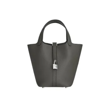 HERMES Picotin Lock Clemence Bullock Leather Basket Bag Handbag Bucket Bag 18 Women's 0L Grismeyer Cumulonimbus Gray