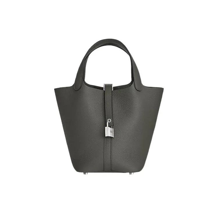 HERMES Picotin Lock Clemence Bullock Leather Basket Bag Handbag Bucket Bag 18 Women's 0L Grismeyer Cumulonimbus Gray-0