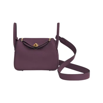 HERMES Lindy Clemence Bullock Leather Handbag Shoulder Bag Crossbody Bag Mini Women's N5 Cassis Blackcurrant Color