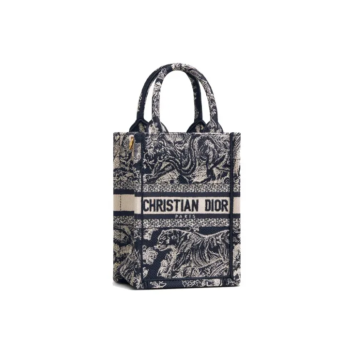 DIOR BookTote Embroidery Sheet Music Bag Smartphone Pocket Tote Bag Single Shoulder Crossbody Handbag Mini Women's Blue-1
