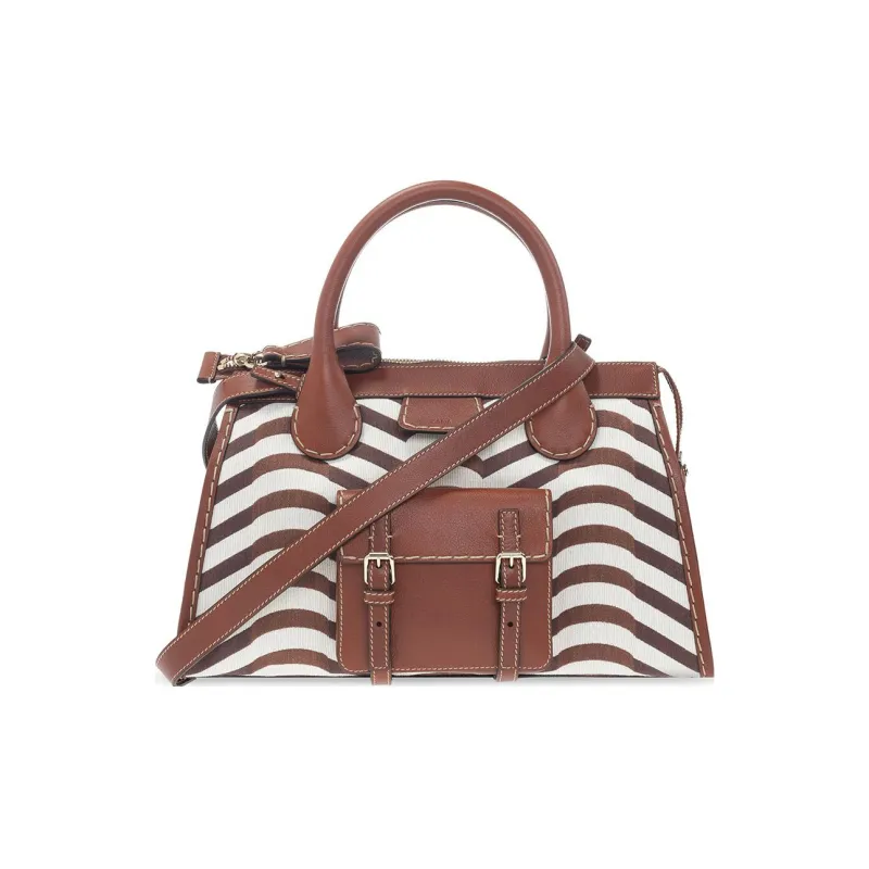Chloe Edith Fabric With Leather Shoulder Bag, Crossbody Bag, Handbag Women's Brown-0
