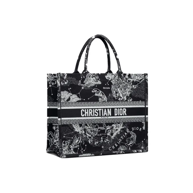 DIOR BookTote Embroidery Tote Bag, Shopping Bag, Shoulder Bag, Handbag Tubas Women's Black-1