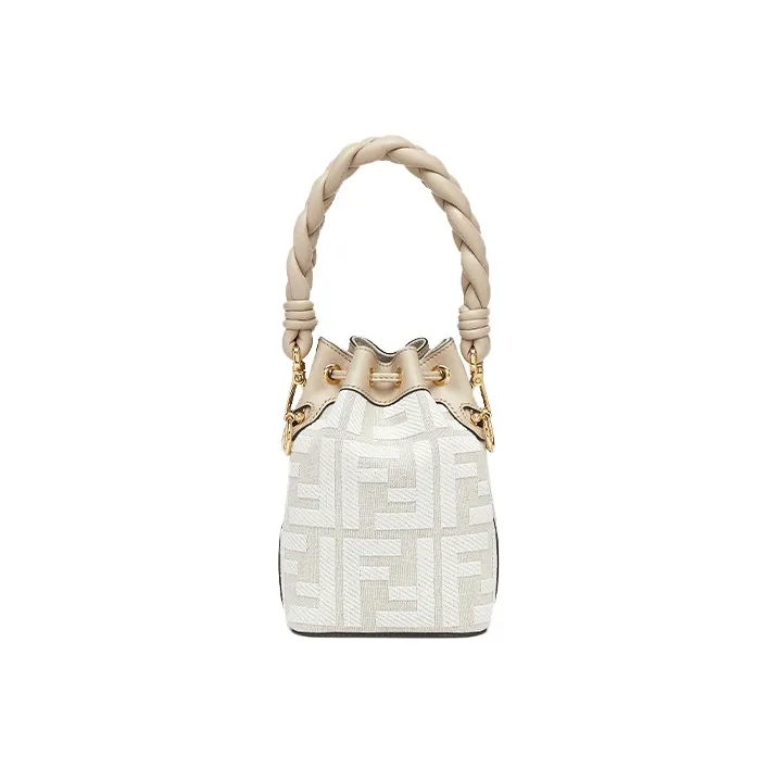 FENDI Mon Tresor Leather Bucket Bags Shoulder Bag Crossbody Bag Handbag Mini Women's Beige/White-2