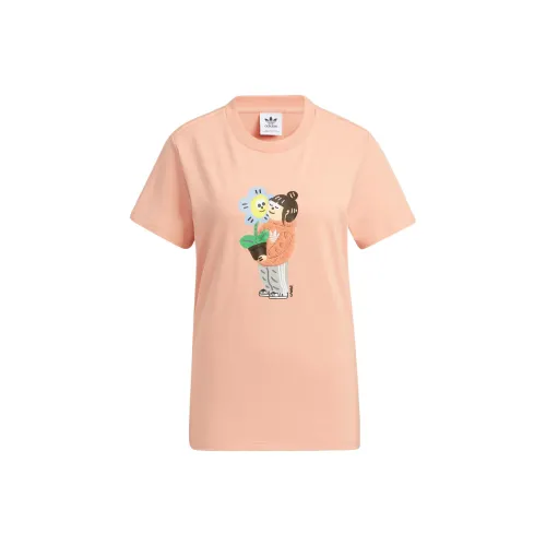 adidas originals X CHARR MORITA Cartoon Print Retro T-Shirt Pink