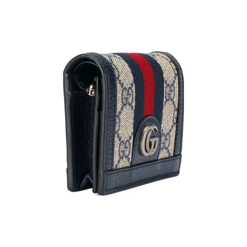 GUCCI Ophidia Canvas With Leather Wallet Coin Purse Women's Beige/Blue-1