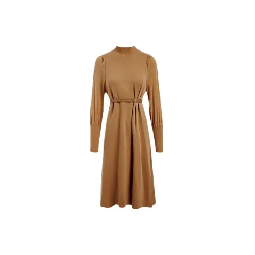 Olrain Long-Sleeved Dresses Women's Coffee