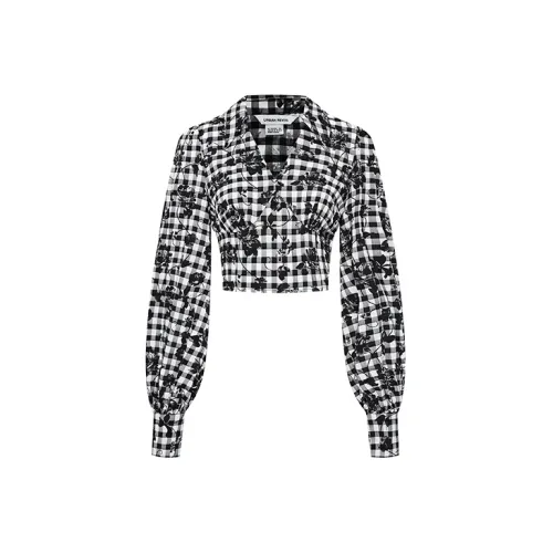 URBAN REVIVO Crop Tops Women's Black Gray Check