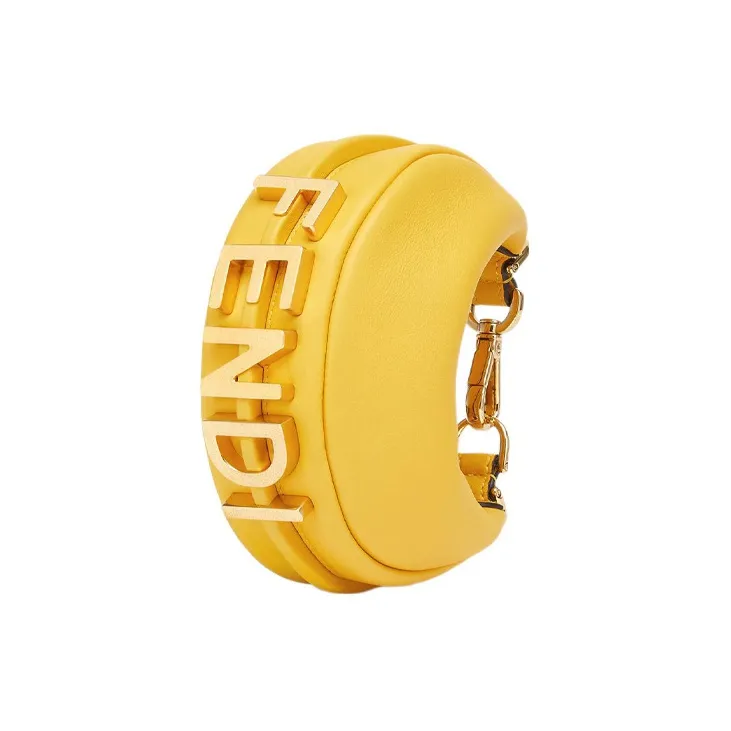 FENDI Fendigraphy Calfskin Portable Wrist Bag Extra Mini Women's Yellow-0
