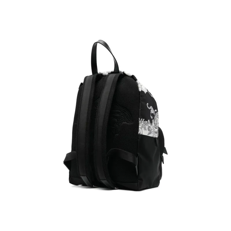VERSACE Cow Leather Backpack Men's Black & White-1