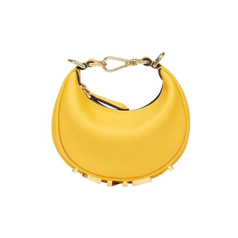 FENDI Fendigraphy Calfskin Portable Wrist Bag Extra Mini Women's Yellow-1