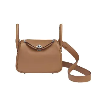 HERMES Lindy Swift Leather Handbags Shoulder Bag Crossbody Bag Mini Women's Milk Tea Beige/Brocade Purple