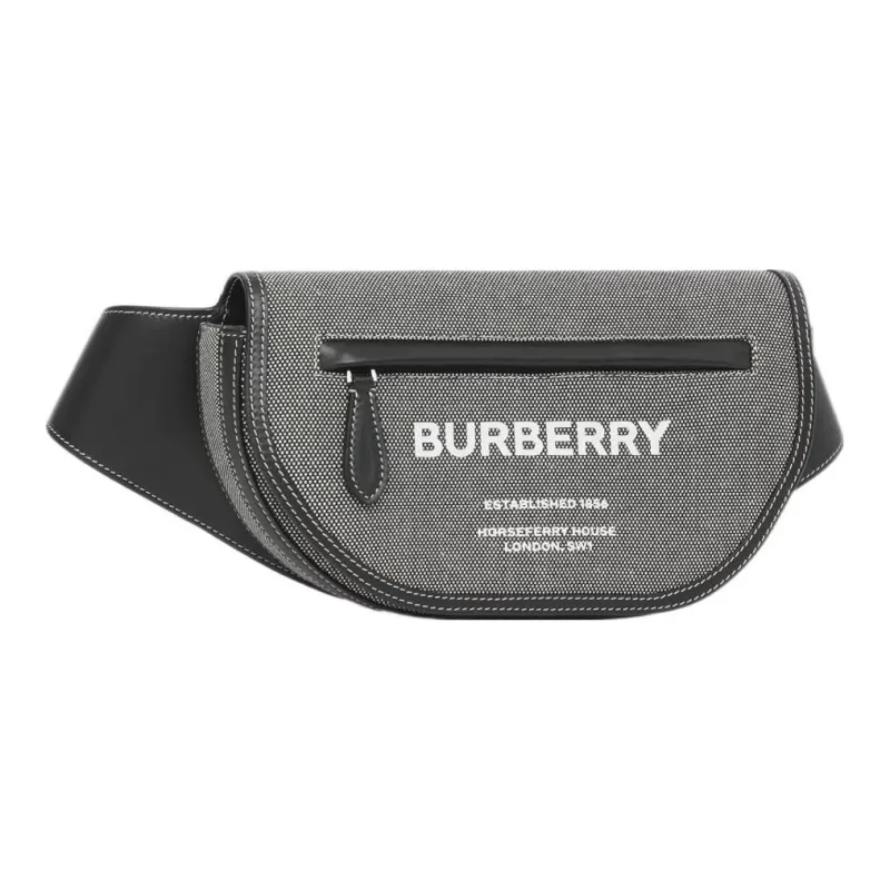 Burberry Horseferry Canvas Canvas Bag One Shoulder Sling Bag Fanny Pack Small Size Men's Gray-1