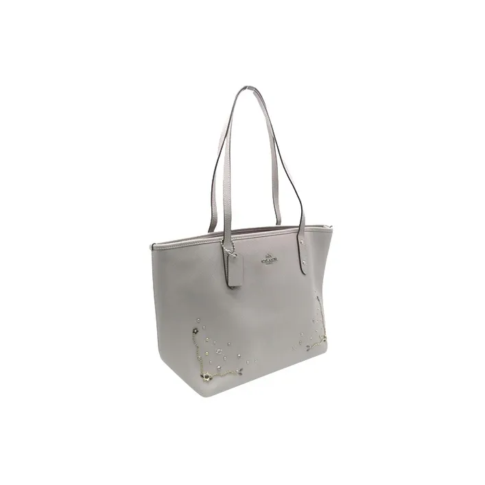 COACH City Zip Tote Leather Tote Bag Shopping Bag Handbag Large Size Women's Light Gray-1