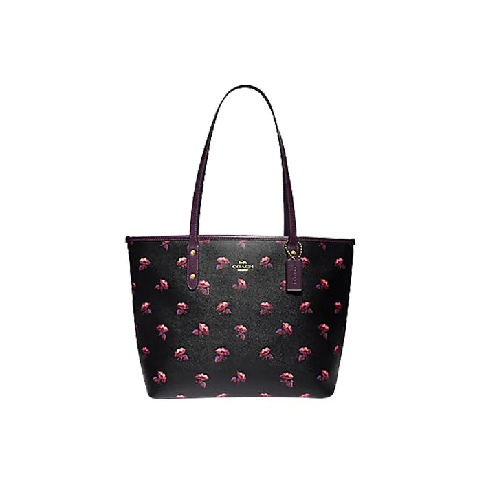 COACH City Zip Tote Leather Handbag Tubas Women's Black-0