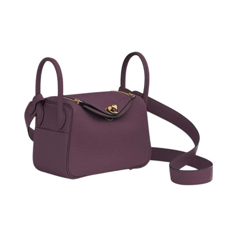 HERMES Lindy Clemence Bullock Leather Handbag Shoulder Bag Crossbody Bag Mini Women's N5 Cassis Blackcurrant Color-1