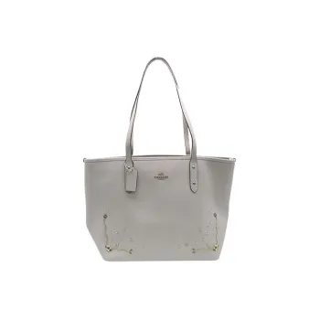 COACH City Zip Tote Leather Tote Bag Shopping Bag Handbag Large Size Women's Light Gray
