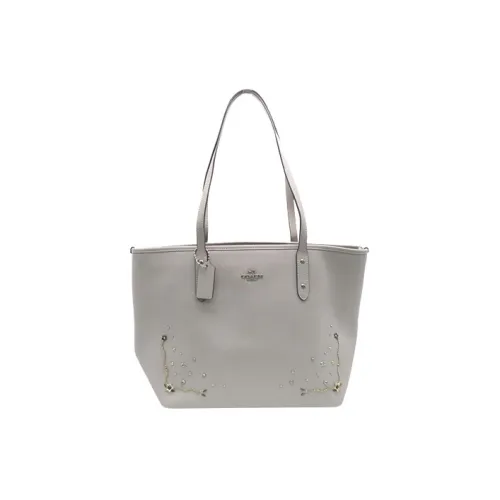 COACH City Zip Tote Leather Tote Bag Shopping Bag Handbag Large Size Women's Light Gray