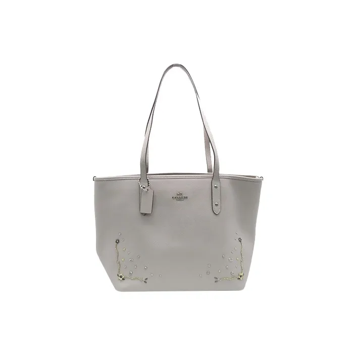 COACH City Zip Tote Leather Tote Bag Shopping Bag Handbag Large Size Women's Light Gray-0
