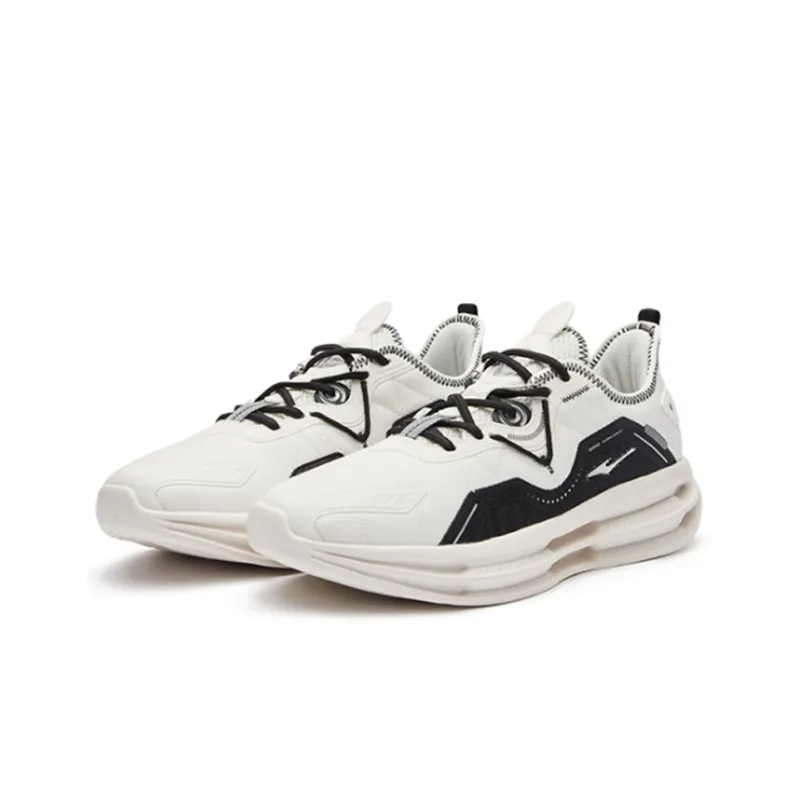 Erke Cushioning Anti-Slip Wear-Resistant Breathability Low-Top Casual Running Shoes Men's White Black-1