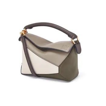 LOEWE Puzzle Nappa Cow Leather Handbag Shoulder Bag Crossbody Bag Mini Women's Olive Green Plaited Wheat