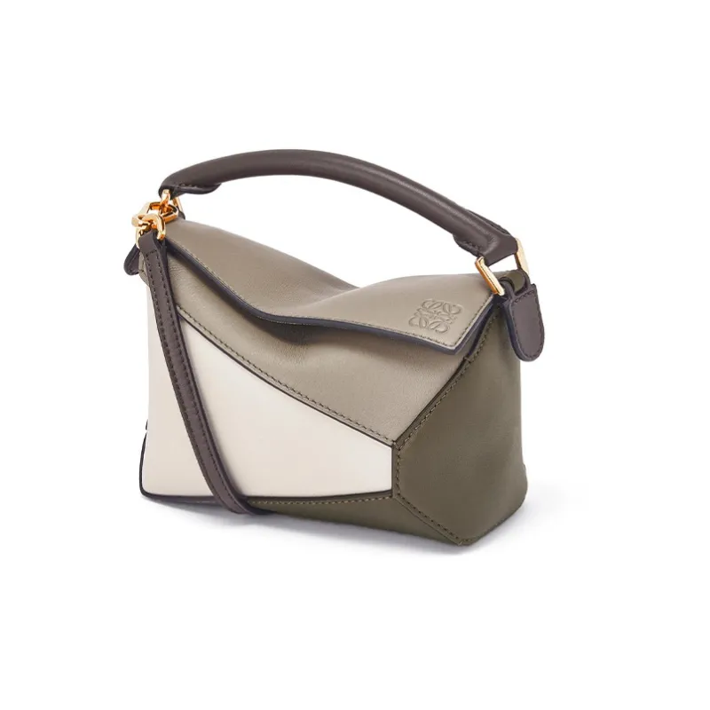 LOEWE Puzzle Nappa Cow Leather Handbag Shoulder Bag Crossbody Bag Mini Women's Olive Green Plaited Wheat-0