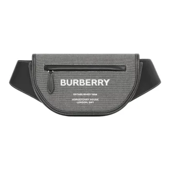 Burberry Horseferry Canvas Canvas Bag One Shoulder Sling Bag Fanny Pack Small Size Men's Gray