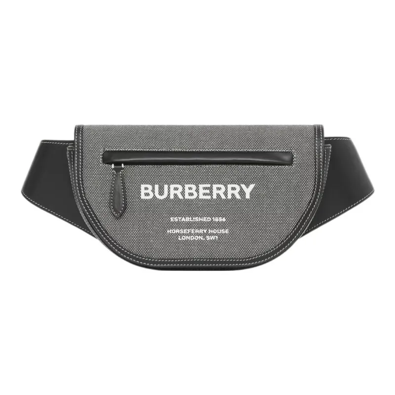 Burberry Horseferry Canvas Canvas Bag One Shoulder Sling Bag Fanny Pack Small Size Men's Gray-0