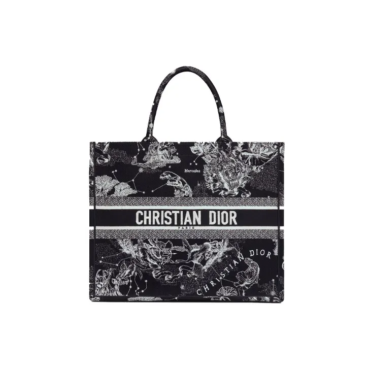 DIOR BookTote Embroidery Tote Bag, Shopping Bag, Shoulder Bag, Handbag Tubas Women's Black-0